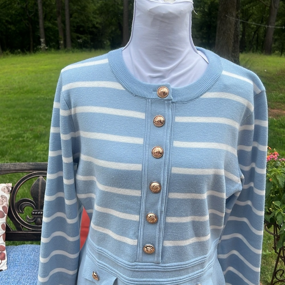 NWT MEROKEETY ELEGANT BLUE STRIPED SWEATER DRESS ……728 - Picture 7 of 10